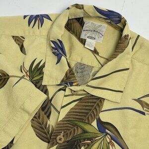 Tommy Bahama Mens Medium Yellow Floral Camp Silk Button Up Aloha Shirt Relax